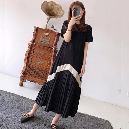 Casual loose dress for women summer 2023 new style goddess style pleated skirt slimming long t-shirt skirt