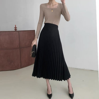 2022 new autumn and winter small a-line high-waist high-quality pleated autumn half-length mid-length skirt for women T3488
