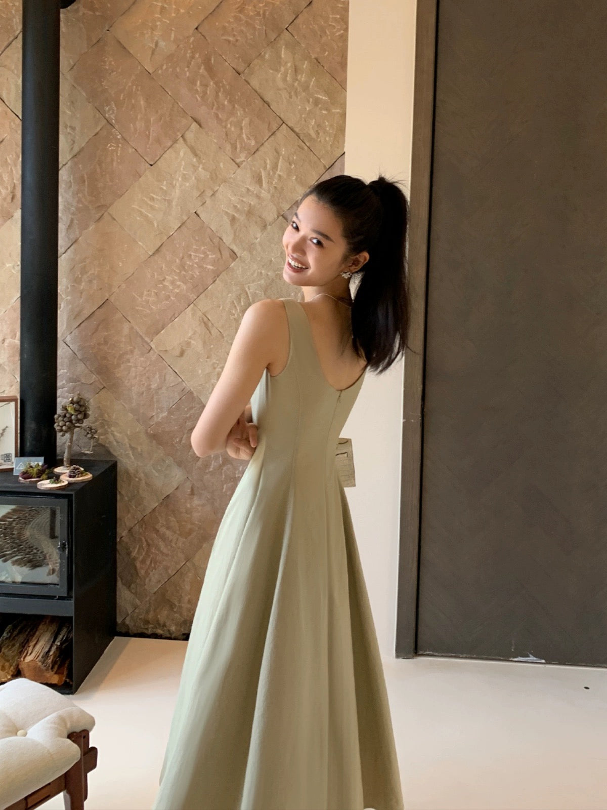 pusumede Hepburn style large U-neck suspender dress female summer new gentle temperament sleeveless waist long dress