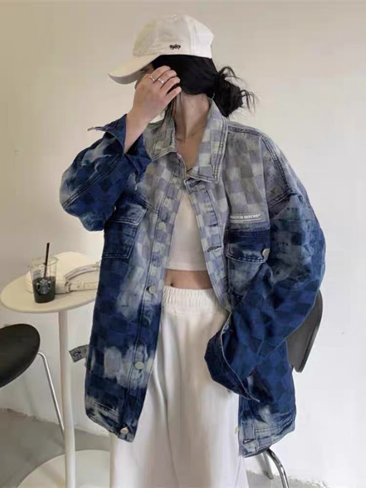 Checkerboard denim jacket clearance
