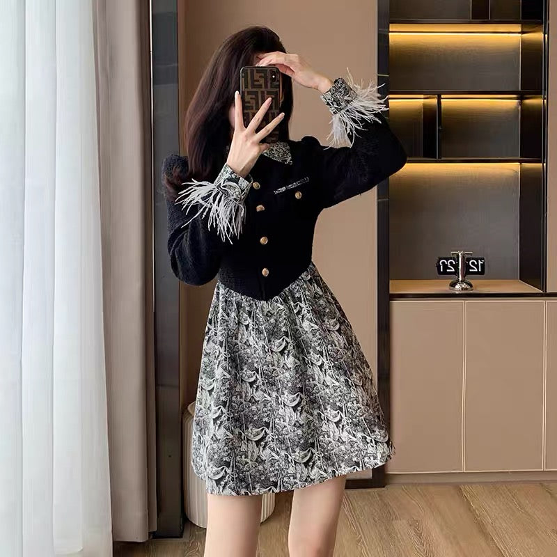 2023 new autumn French black polo dress for small women with cold temperament, unique and chic skirt