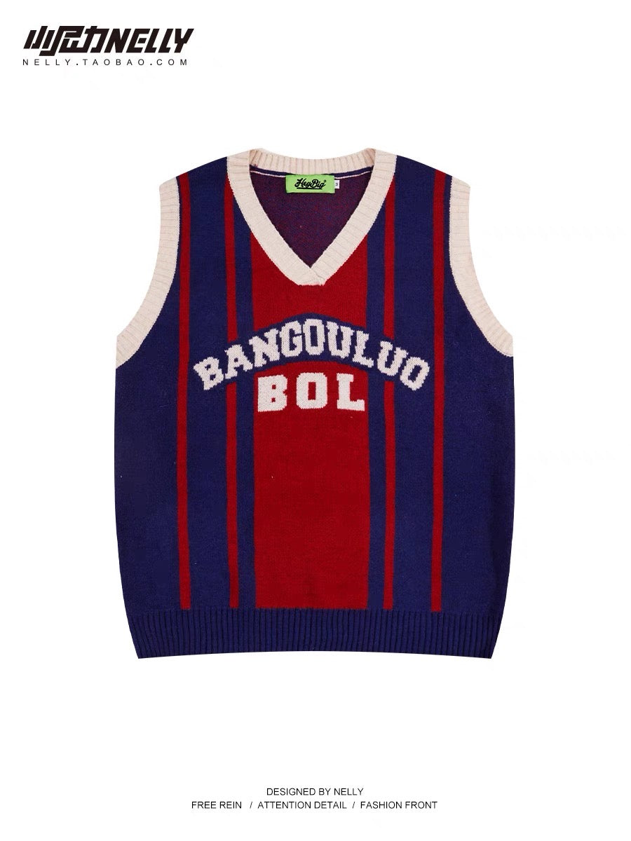 Striped knitted sweater vest for men and women spring and autumn 23 new shirt layered vest loose lazy style waistcoat top
