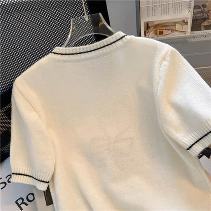 First-line brand cut label women's clothing big brand foreign trade export solitary sample clothing heavy industry beaded pullover short-sleeved sweater trendy
