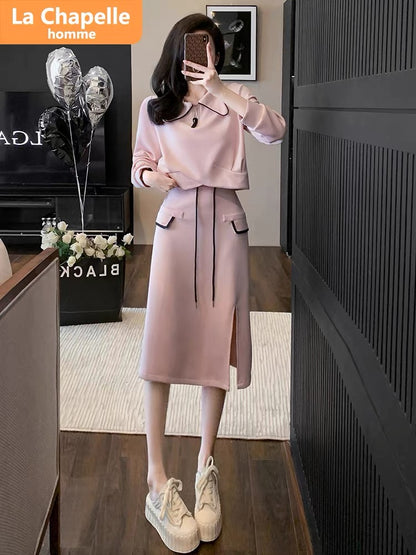 La Chapelle autumn outfit with a complete set of fashionable 2023 new autumn high-waist slimming suit skirt women's two-piece set