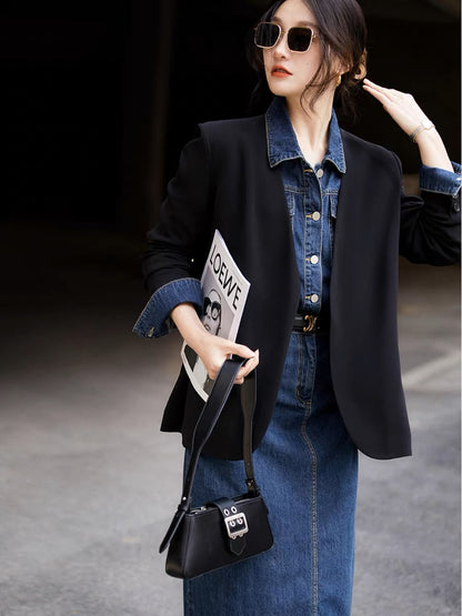 Xiaohan [Exquisite and simple tailoring M country Naia Eastman acetic acid anti-wrinkle easy care collarless suit jacket@