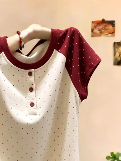 Shenzhen Nanyou Brand Women's Clothing ~ Fashionable Polka Dot Color Block Versatile Short-Sleeve T-Shirt 2026 Summer New Style Top