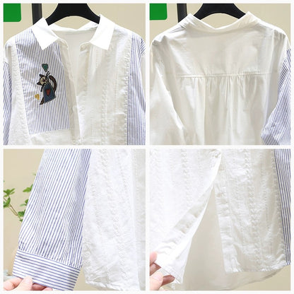 Design blue striped white shirt for women 2024 spring and autumn new style literary loose age-reducing shirt tops