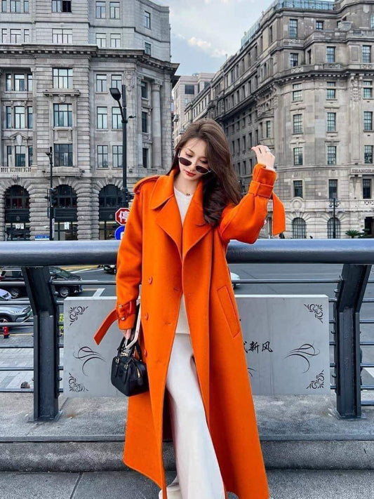 Double-sided cashmere coat women's mid-length 2023 autumn and winter new Korean style loose double-breasted knee-length woolen coat