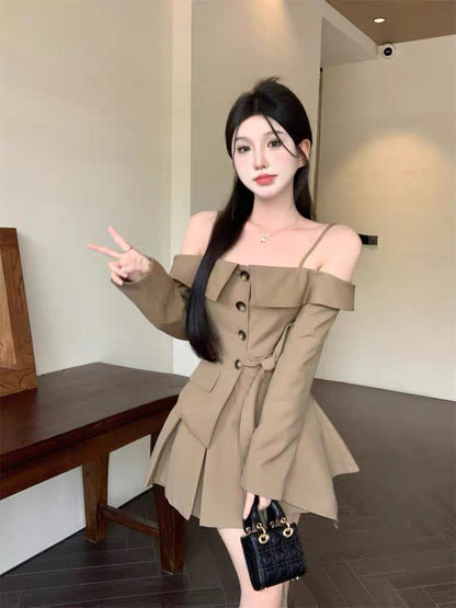 This year's popular fashion suit hot girl long-sleeved top half-length pleated skirt women's early autumn new temperament two-piece set A2257