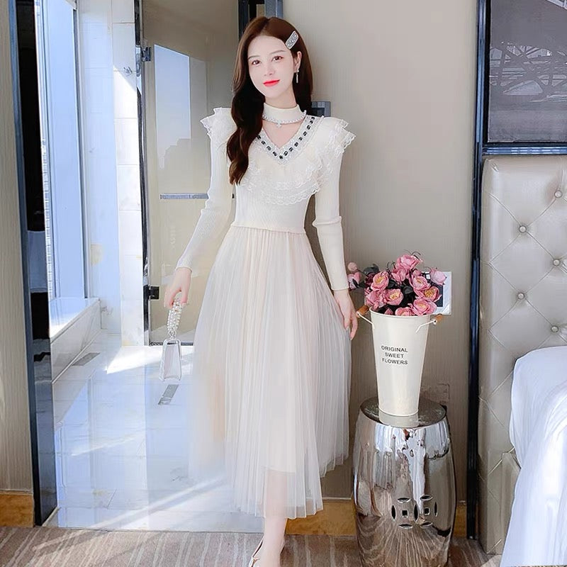 lolita gentle style dress women's autumn and winter 2022 new design niche slim temperament celebrity knitted skirt