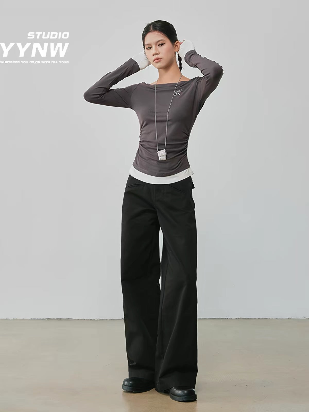 Women's 2026 New High-Waisted Slimming Casual Trousers – Pure Cotton Khaki, Straight-Leg Wide-Cut Utility Style (Petite-Friendly)