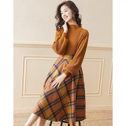 Long-sleeved temperament age-reducing suit skirt autumn and winter 2023 new internet celebrity knitted sweater skirt two-piece set for women