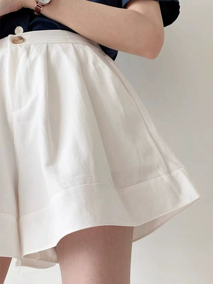 Warmo versatile a-line cotton and linen work shorts high-waisted 2024 summer white casual pants slimming wide-leg pants skirts for women