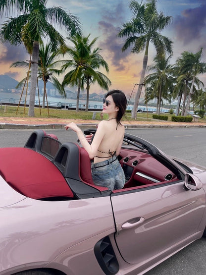 Single is Hell Song Zhiya same style black sling backless chain swimsuit bottoming self-cultivation beautiful back top women's tide