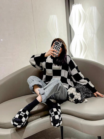 Mr. h/2023 New Furry Slippers Women's Cross Wear Flat Thick Soled Increased One-line Slippers (S0125)