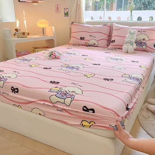 Cotton bed sheet single piece pure cotton bed cover dust cover summer children single mattress anti-slip protective cover three-piece set