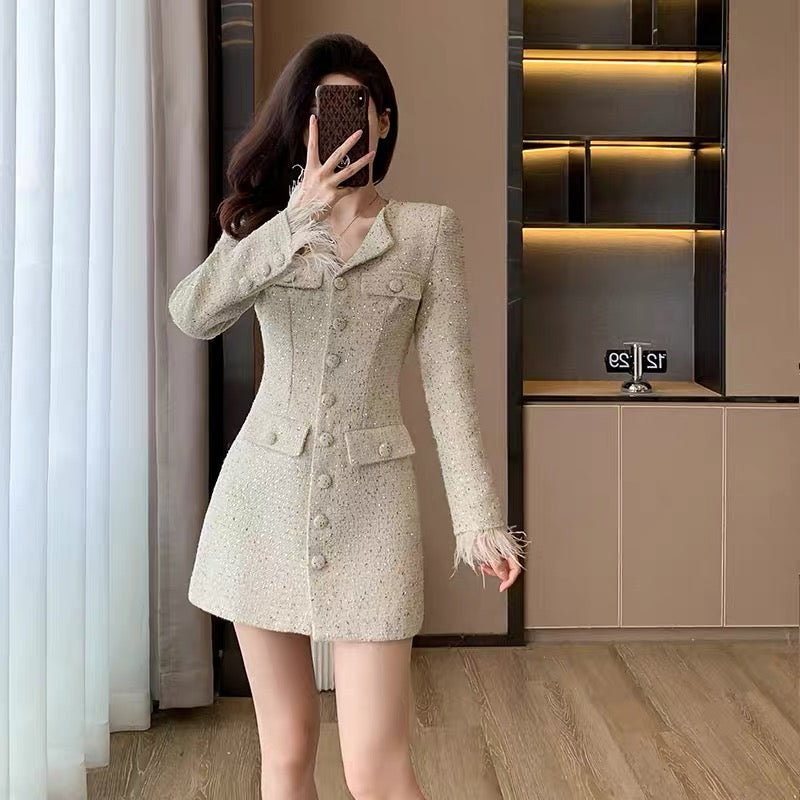 Light luxury small fragrant dress for small women 2023 autumn new style French lady temperament tassel suit skirt short skirt