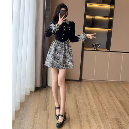 2023 new autumn French black polo dress for small women with cold temperament, unique and chic skirt