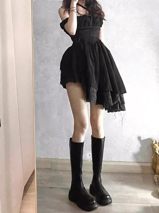 Look slimmer and straighter!  Round toe platform bottom long knight boots women's black all-match elastic high-top knee-high boots