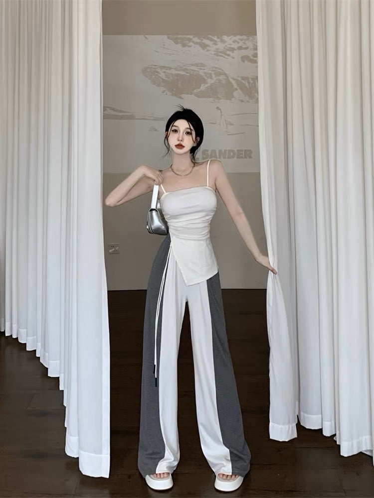 Casual sports suit female summer pure desire babes sexy tube top suspender top + wide-leg pants fried street two-piece set