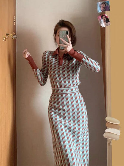 Knitted suit 2023 new spring fashion fashion goddess style high-end slimming skirt two-piece set T3481