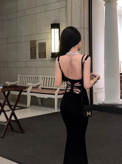 Aunt Barbie Hollow Backless Butterfly Suspender Dress Female Autumn Ti –  Lee Nhi Boutique