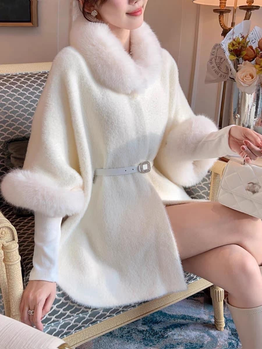 Zhang Xinzi [Winter Milk Cafe] Plush Cape Coat Women's 2023 Winter New Temperament Woolen Sleeve Coat