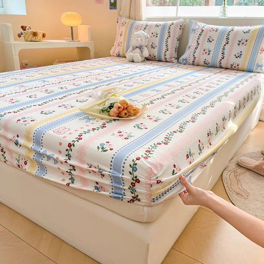 Cotton bed sheet single piece pure cotton bed cover dust cover summer children single mattress anti-slip protective cover three-piece set