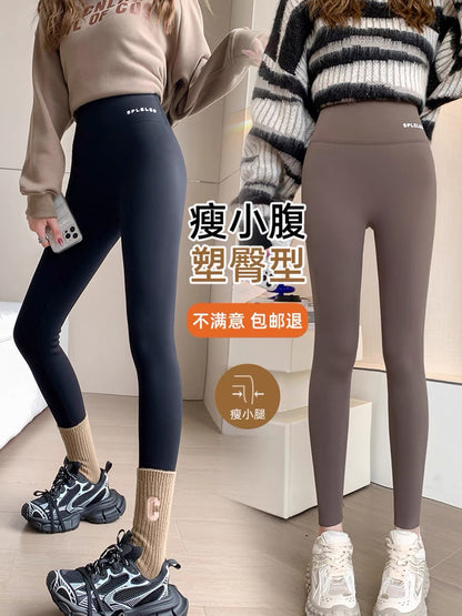 New autumn and winter velvet shark pants for women's outer wear high-waisted belly-lifting butt-lifting yoga Barbie pants thickened tights