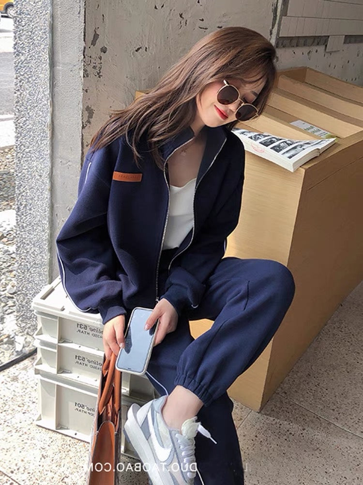 Sportswear suit for women spring and autumn 2023 new loose casual fashion running college style sweatshirt two-piece set with foreign style