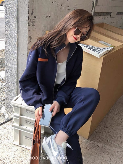 Sportswear suit for women spring and autumn 2023 new loose casual fashion running college style sweatshirt two-piece set with foreign style