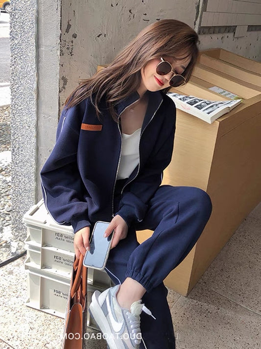 Sportswear suit for women spring and autumn 2023 new loose casual fashion running college style sweatshirt two-piece set with foreign style