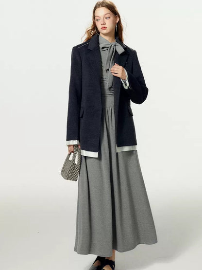 BOHOL BLING mint is not cool, off-shoulder pleated slim long-sleeved A-line long bottoming dress for women in autumn and winter