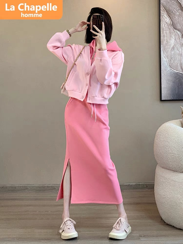 La Chapelle fake two-piece top casual half-length skirt suit for women autumn 2023 new design two-piece set