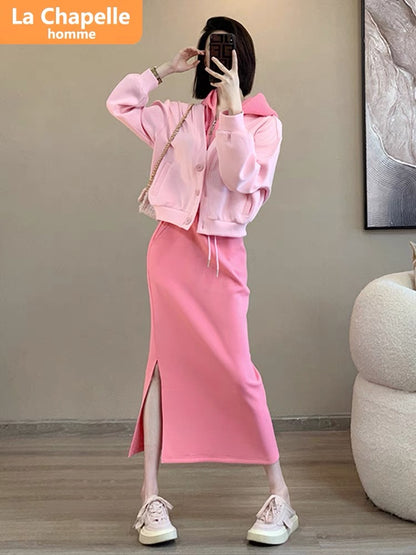 La Chapelle fake two-piece top casual half-length skirt suit for women autumn 2023 new design two-piece set