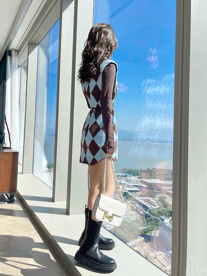 Autumn clothing 2023 new style sweater vest dress two-piece set high-end sense royal lady light familiar lady suit women autumn and winter T2344