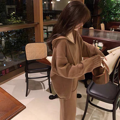 Autumn clothing 2023 new two-piece suit French style high-end hooded knitted dress for women autumn and winter
