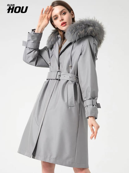 Parker Women's 2023 New Winter Rex Rabbit Fur Integrated Liner Medium Long Style Popular Young Fur Jacket Coat