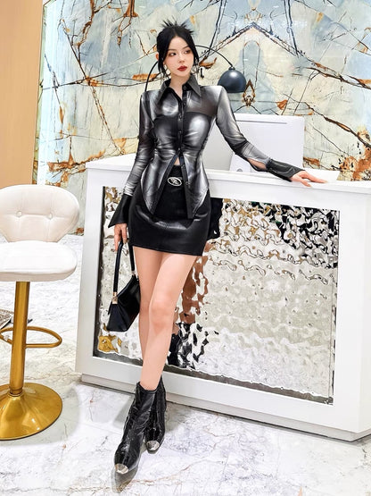 Original Custom Tie-Dye Irregular Shirt 2023 Autumn Fashion Women's Design Sense Stitching Gradient Tops