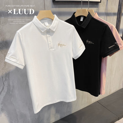 LUUD handsome art sign embroidery men's polo Paul top fashion simple short-sleeved slim-fit short-sleeved shirt tide
