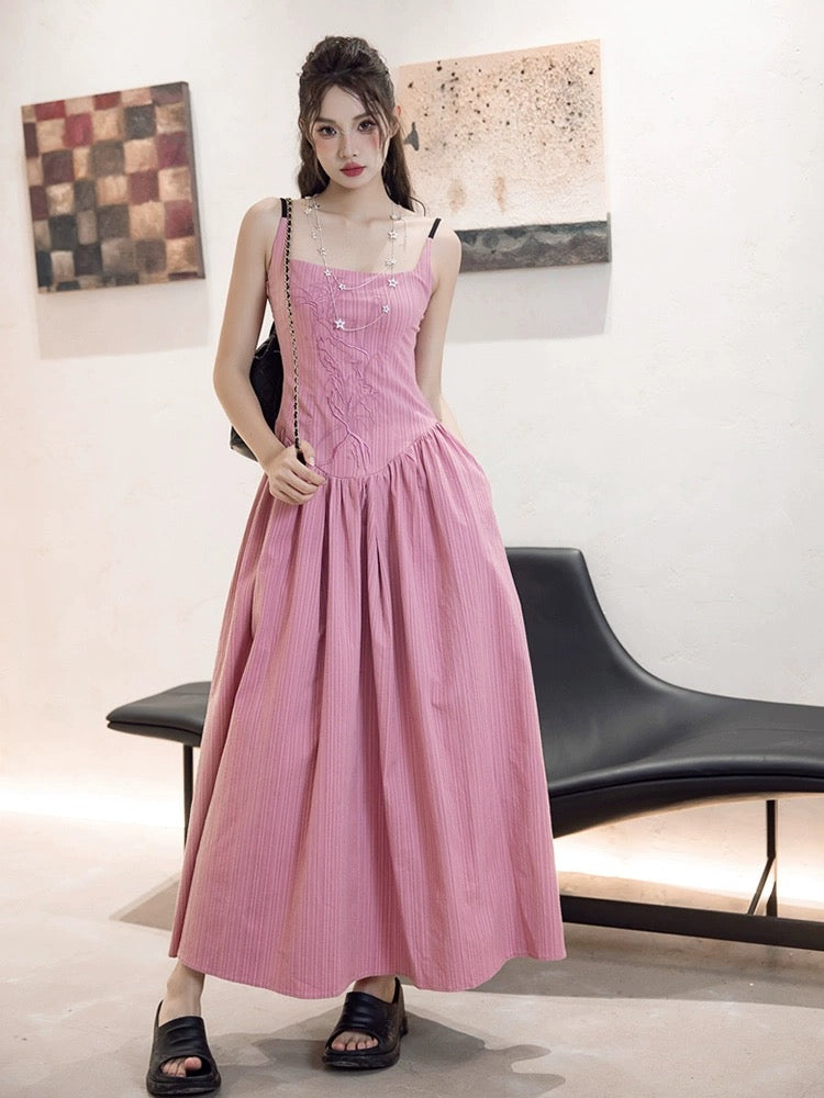 MOXIMOXI summer new Chinese embroidered cotton long backless suspender holiday dress
