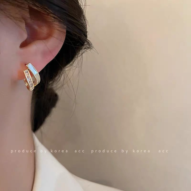 Real gold plating 925 silver needle zircon shell earrings Korean personality niche all-match retro earrings temperament