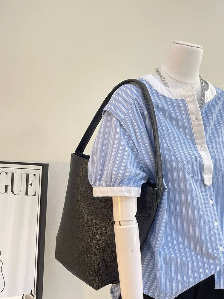 The last wave of new styles in summer~Spliced vertical striped shirts for women Summer design loose and slim short-sleeved tops