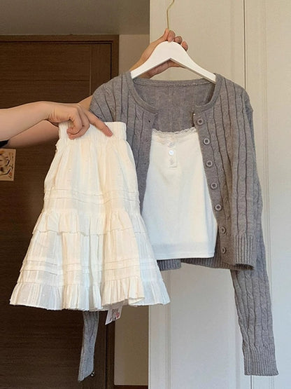 Ballet style white skirt female early autumn 2024 new spring and autumn small cake tutu skirt ruffled short skirt