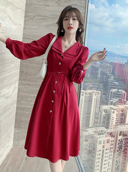 Goddess Style Red Dress 2023 Autumn New Women's Mid-Length Waist Style Slimming Zodiac Year Skirt