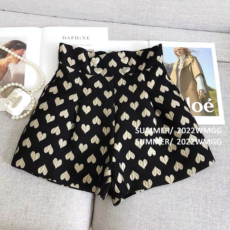Love print shorts women's summer thin section design sense niche Korean version loose high waist thin sports casual pantsf