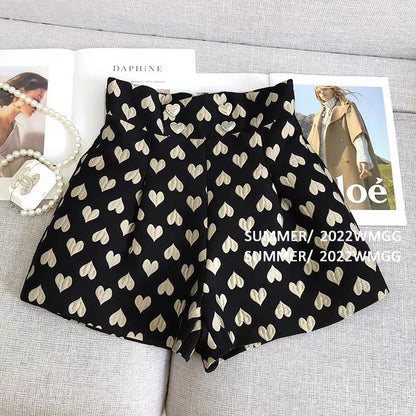 Love print shorts women's summer thin section design sense niche Korean version loose high waist thin sports casual pantsf