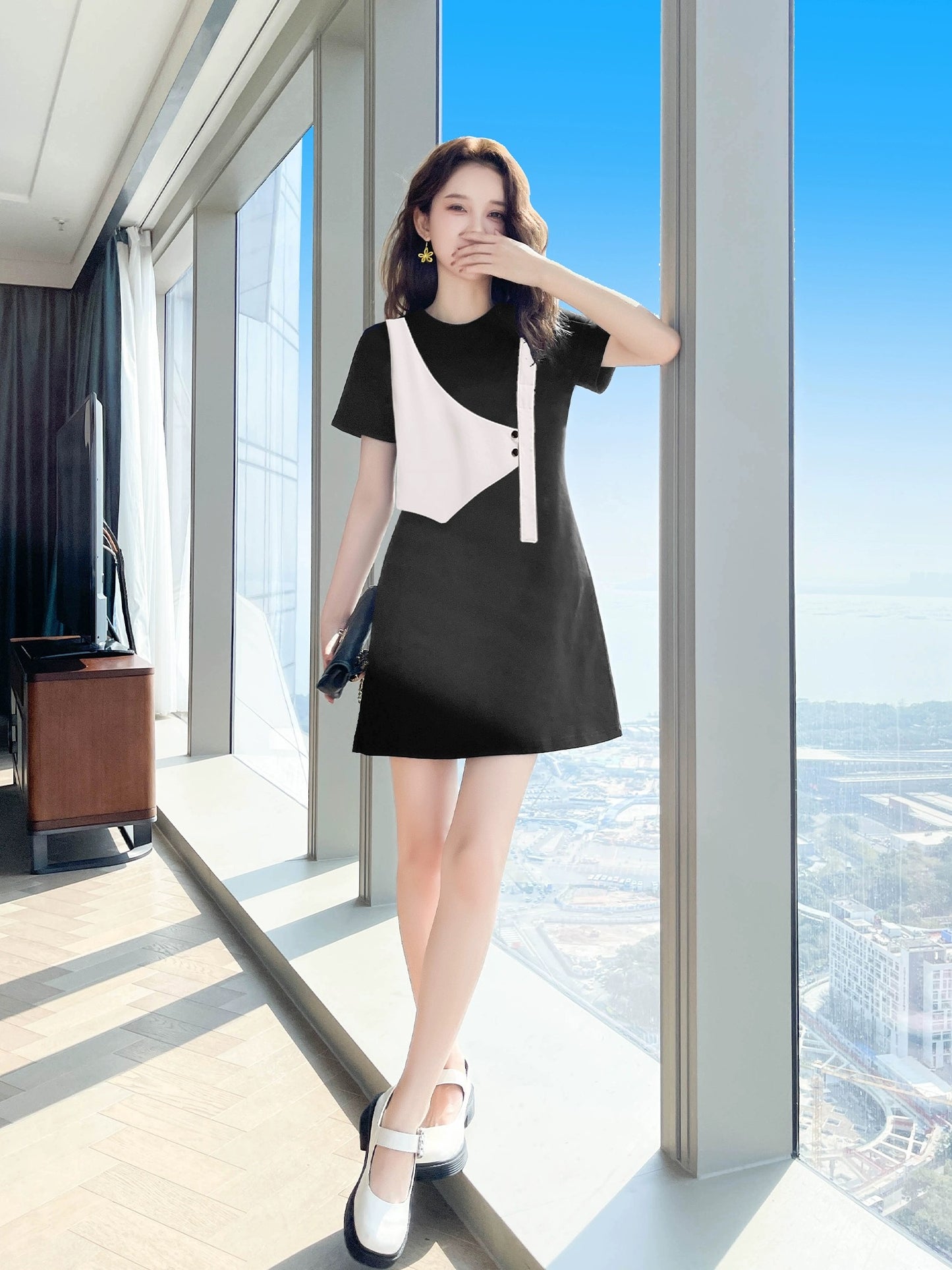Black dress 2024 new style women's summer design niche summer women's casual skirt small summer style