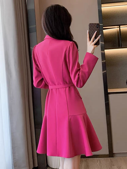 High-end light luxury and beautiful temperament dress women's autumn 2023 new model slim-fit rose red suit skirt for ladies