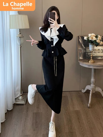 La Chapelle ruffled casual suit skirt for women autumn 2023 new style sports style skirt two-piece set